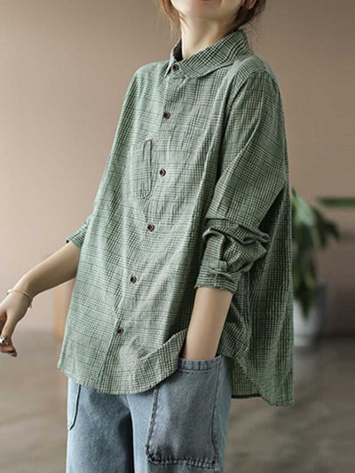 Holding My Hand Cotton plaid long-sleeved shirt Top