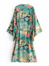Evatrends cotton gown robe printed kimonos, Outerwear, Cotton, Nightwear, long kimono, Kimono Broad sleeves with armpit opening, loose fitting, Jungle Beach Floral Print, Belted