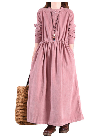 Women''s Pink  Velvet Corduroy Dress