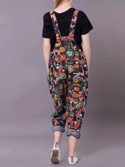 Dungarees, Polyester Cotton, vintage, retro style overall, Painted