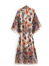 Evatrends cotton gown robe printed kimonos, Outerwear, Cotton, Nightwear, long kimono, Board Sleeves, loose fitting, printed, Belted