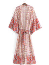 Evatrends cotton gown robe printed kimonos, Outerwear, Cotton, Nightwear, long kimono, long Sleeves, loose fitting, floral print, Belted