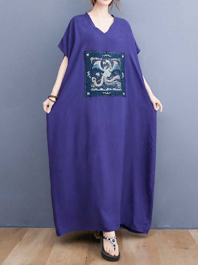 Evatrends kaftan, Cotton, V-neck, Printed, Short sleeves, Embroidered Kaftan Dress, Embroidered , Loose Waist, Long Dress, Beachwear Dress, Embroidered Kaftan Dress