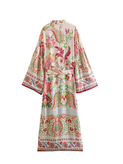 Nightwear Multicolor Printed Long Gown Robe Kimono