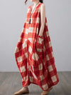 H-line Loose Retro Style Plaid Print Cotton Dress