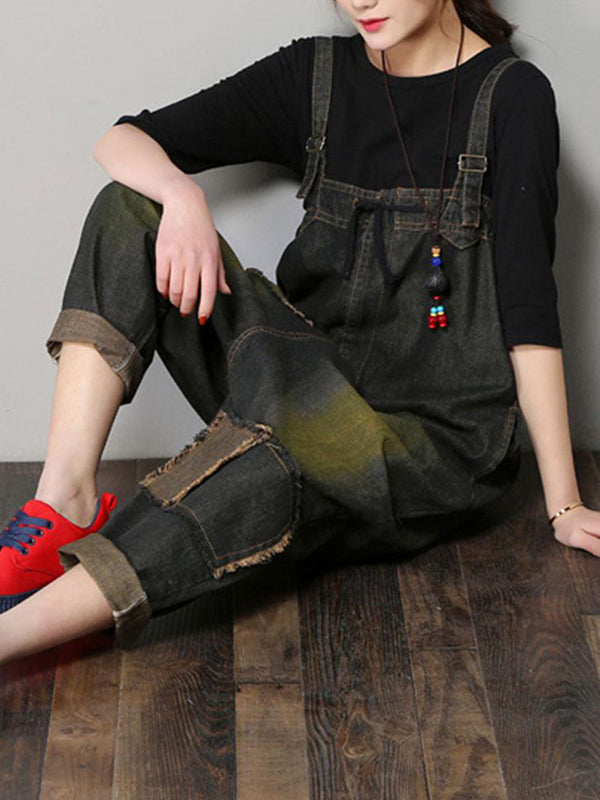 Dungarees, cotton denim, ripped jeans, vintage retro style, overall