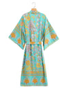 Evatrends cotton gown robe printed kimonos, Outerwear,  Nightwear, Long kimono, Board Sleeves, loose fitting, Printed, Floral , Belted