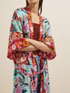 Evatrends cotton gown robe printed kimonos, Outerwear, Cotton, long sleeves, Nightwear, long kimono, Board Sleeves, Green, loose fitting, Printed, floral, belted, V-Collar
