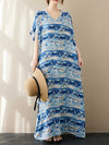 Printed  Cotton Short Sleeves Kaftan Dress