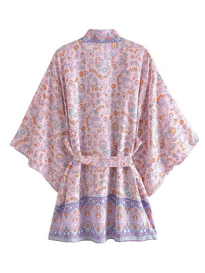 Evatrends cotton gown robe printed kimonos, Outerwear, Cotton, Nightwear, Short kimono, Board Sleeves, loose fitting, Printed, Floral, Belted