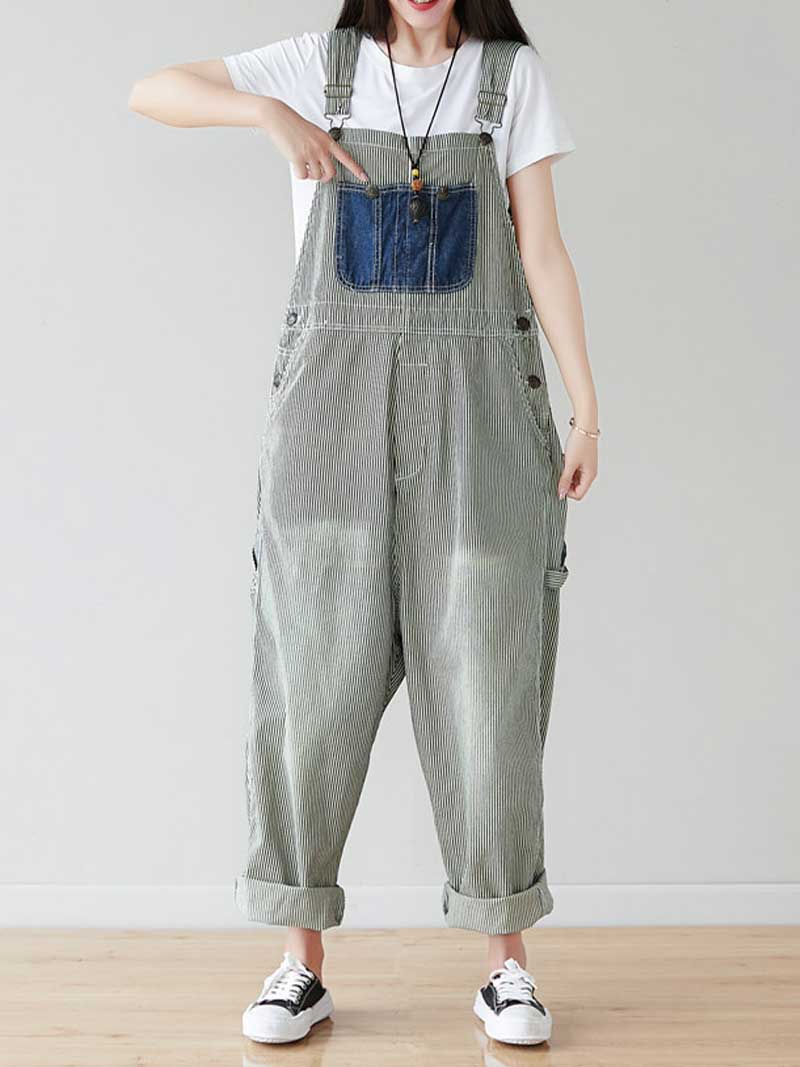 Eva Trends Dungarees cotton denim ,vintage retro style overall, Adjustable straps, double side pockets, Patch Denim overall, Back Pockets