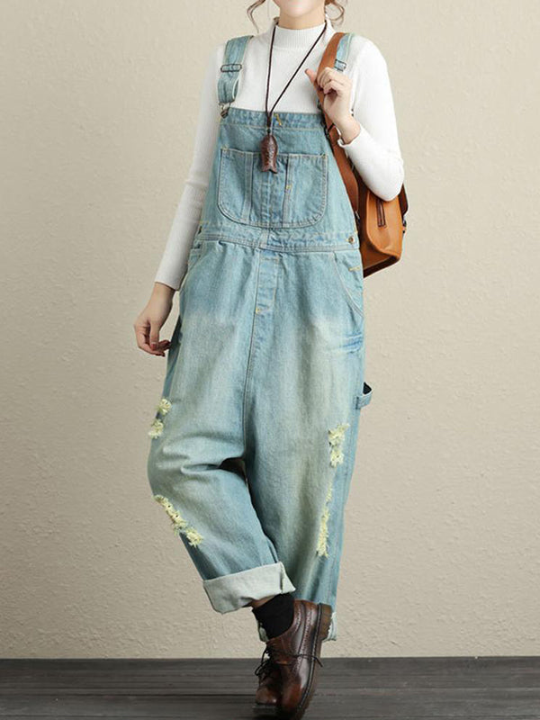 cotton denim ripped style overall