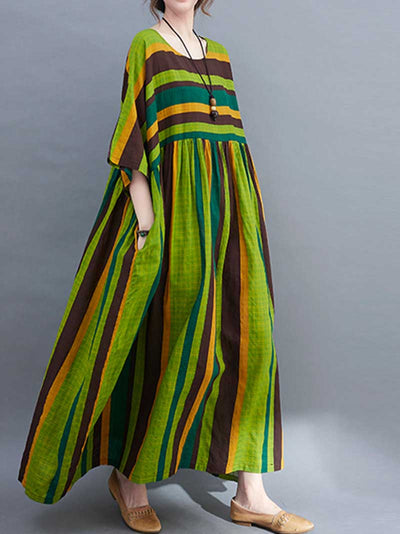 Striped Cotton  A-Line Dress