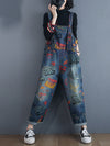 Dungarees cotton denim ripped jeans floral vintage retro style overall