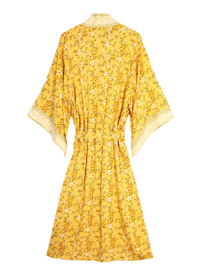 Evatrends cotton gown robe printed kimonos, Outerwear, Cotton, Viscose, Nightwear, Bordered trim, sleeves & bottom, long kimono, Kimono Broad sleeves with armpit opening, loose fitting,  Floral print