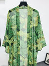 Evatrends cotton gown robe printed kimonos, Outerwear, Polyester, Nightwear, long kimono, long Sleeves, Green, loose fitting, Leaf Print, Belted