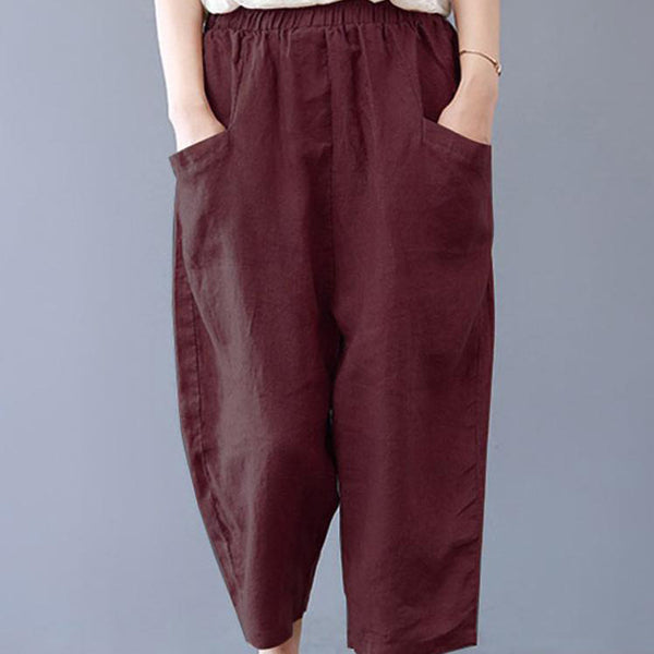 Pantalones de algodón de algodón suelto de algodón de talla grande con bolsillos