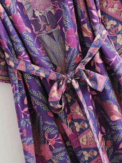 Beachwear & Partywear Floral Print Purple Color Cotton Long Length Gown Kimono Duster Robe