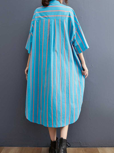 Stripes Cotton Blue Color Shirt Dress