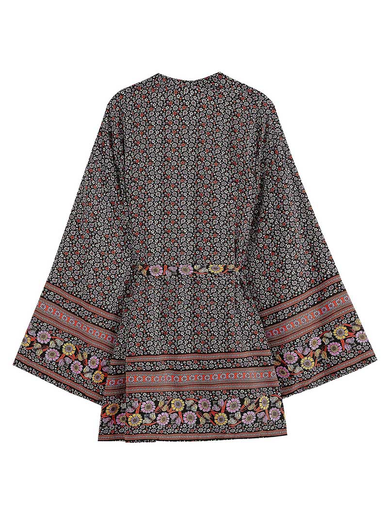 Evatrends cotton gown robe printed kimonos, Outerwear, Cotton, Nightwear, Short kimono, Board Sleeves, loose fitting, Printed, Floral, Belted