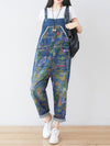 Dungarees cotton denim, floral, vintage retro style overall, Printed