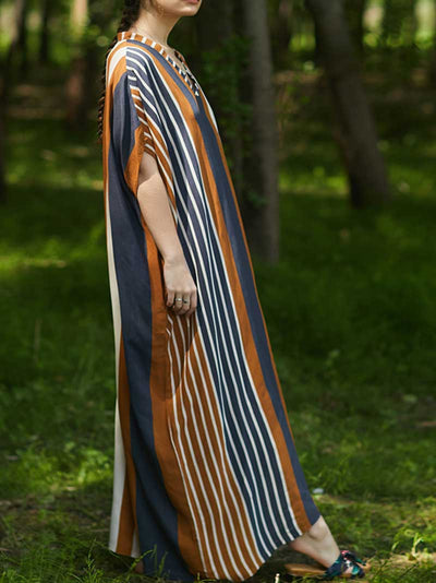 Stripes Print Half Sleeves Kaftan Dress