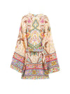 Short Length With Floral Print Pink Color Cotton Gown Kimono Duster Robe