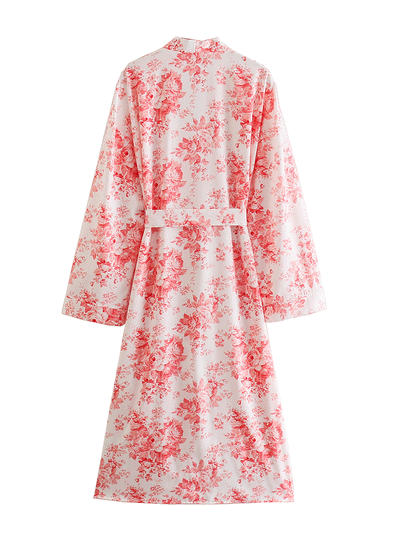 Evatrends cotton gown robe printed kimonos, Outerwear, Polyester, Nightwear, Long kimono, Board Sleeves, Red, loose fitting, Printed