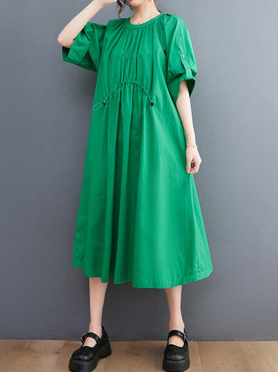 Evatrends Round-Neck Cotton Short Sleeve  A-Line  Dress