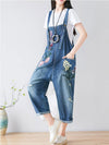 Dungarees cotton denim ripped jeans floral vintage retro style overall