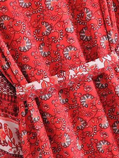 Bride To Be Floral Print Red Cotton Viscose Long Length Gown Kimono
