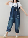 Dungarees cotton denim ripped jeans floral vintage retro style overall