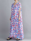 Evatrends kaftan, Rayon, V-neck, Printed, Short sleeves, Printed Kaftan Dress, Floral Print, Loose Waist, Long Dress, Beachwear Dress