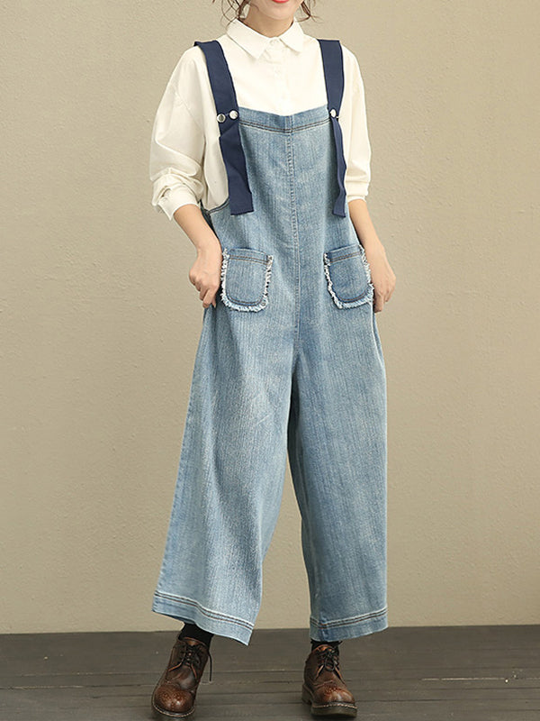 Dungarees cotton denim, vintage retro style overall, Non-stretchable, Double side pocket