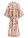 Partywear Cotton Kimono Robe Floral Print Beige Color Long Length Gown Robe Kimono
