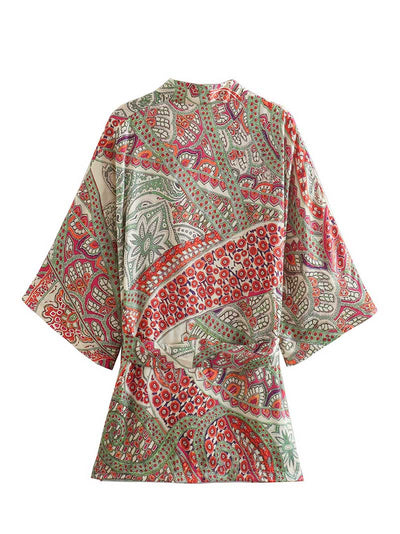 Women's Wear Multicolor Jacket Style Printed Kimono Gown Duster Robe