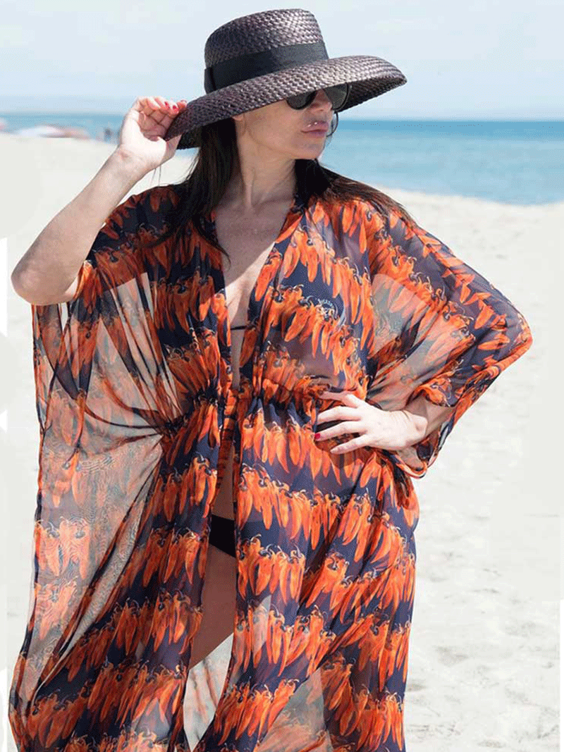 Evatrends cotton gown robe printed kimonos, Outerwear, polyester, Nightwear, long kimono, Board Sleeves, loose fitting, printed, Belted