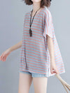 Evatrends Cotton Linen Top, Summer wear, Short sleeves, Stripes top, Round Neck, T-shirt Top, Wear With Jeans pant or Trouser