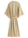 Evatrends cotton gown robe printed kimonos, Gown style, Outerwear, 100% Cotton, Nightwear, Long kimono, Board Sleeves, Yellow, loose fitting, Printed, Belted