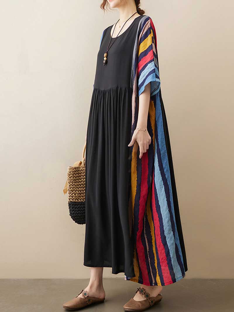 Vestido de cañas a rayas de chica retro