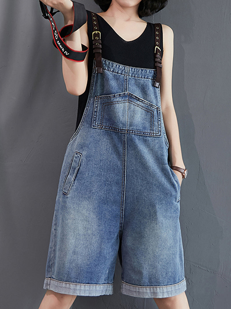 Dungarees cotton denim ripped jeans floral vintage retro style overall