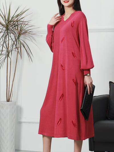 Women's Red Loose Midi-Dress