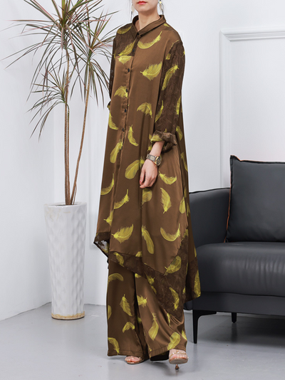 Women's Spring Tencel Irregular Printed Feather Cardigan Top