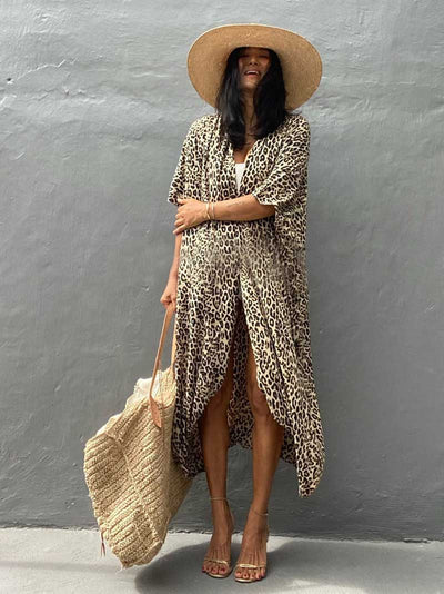 Evatrends cotton gown robe printed kimonos, Outerwear, Nightwear, Rayon, Board Sleeves, Different colors, Leopard print,