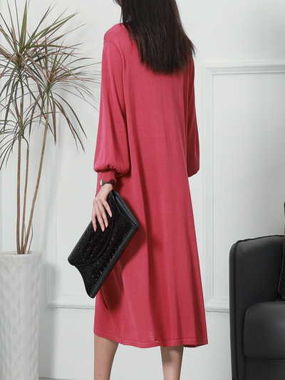 Women's V-Neck Loose Midi-Dress