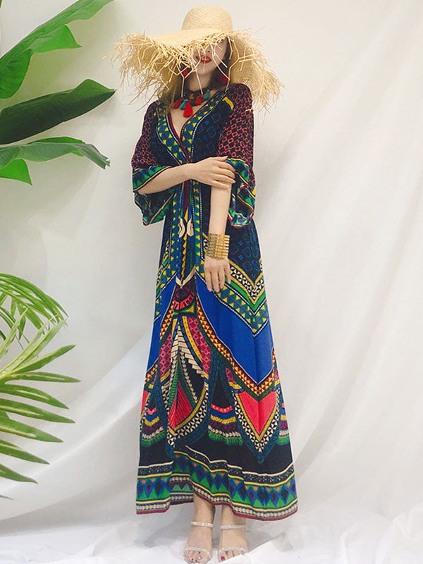 Tara Lee Retro Style Loose Bohemian Maxi Vestido