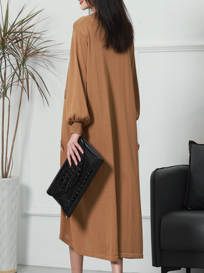 Women's Coffee Long Sleeves Midi-Dress