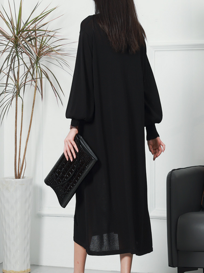 Women's Pride and Prejudice Puff Sleeves V-neck knitted Midi-Dress
