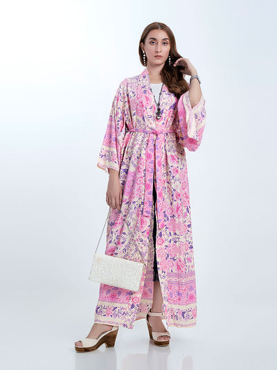 Evatrends cotton gown robe printed kimonos, Outerwear, Cotton, Viscose, Nightwear, Bordered trim, sleeves & bottom, long kimono, Kimono Broad sleeves with armpit opening, loose fitting,  Floral print, Belted