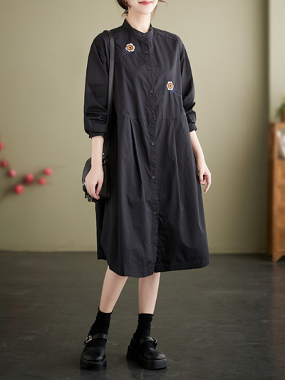 Women's Embroided Log Sleeves Shirt Dress